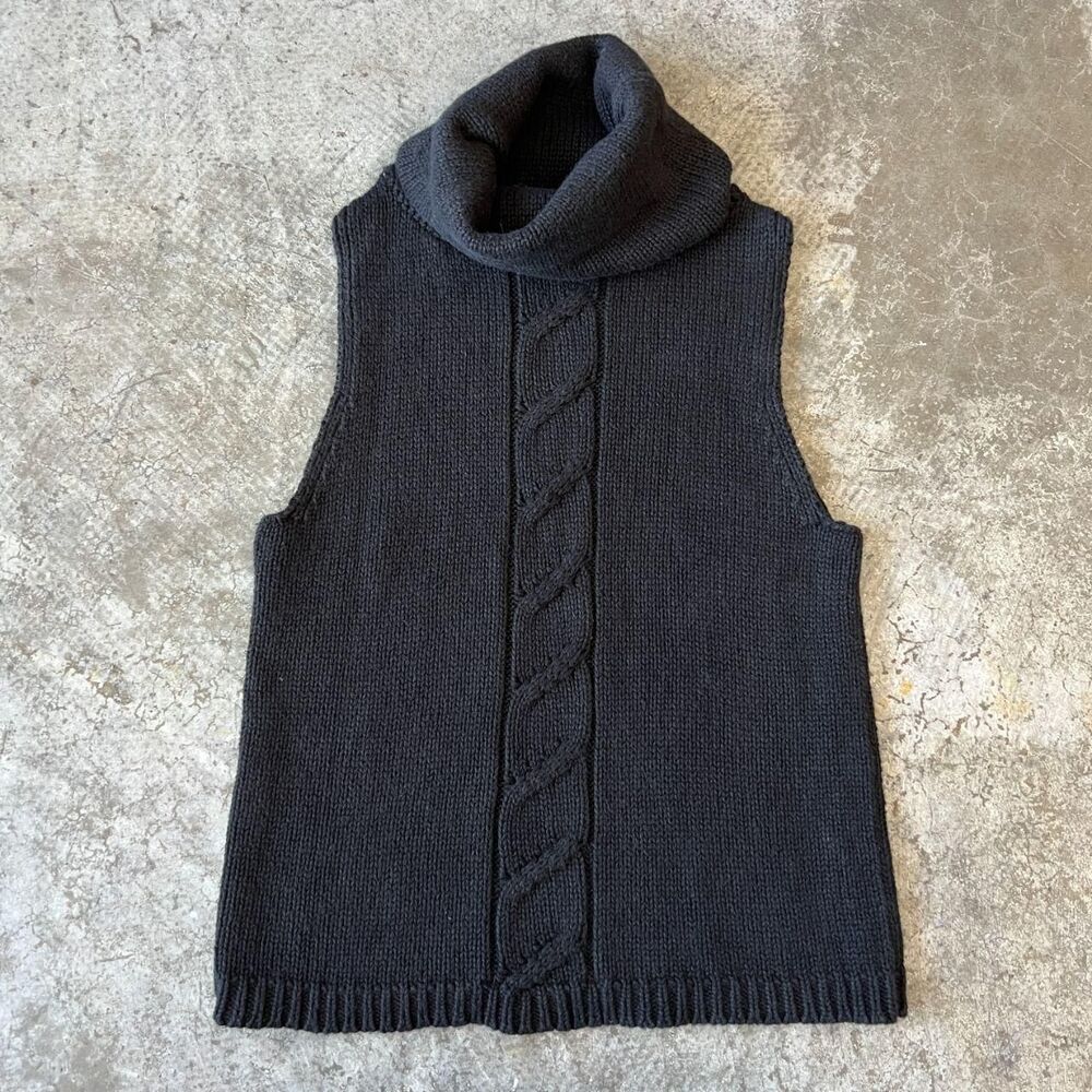 In Resource Black Sleeveless Turtleneck Sweater Cable Knit Top Women's Medium